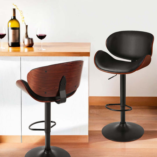 Artiss 4x gas lift bar stools with leather padding and wooden backrest, perfect for affordable and stylish home decor.