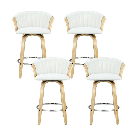 Artiss 4x affordable swivel leather bar stools with wooden legs, stylish and comfortable for any modern space.