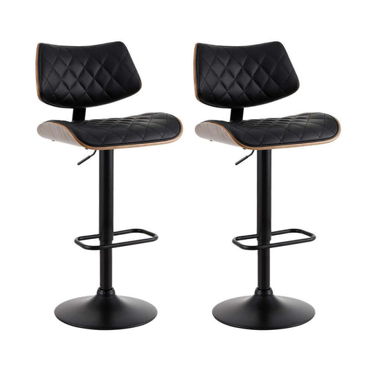 Artiss 2x black bar stools with quilted design, adjustable height, perfect for kitchen or dining, affordable luxury seating.