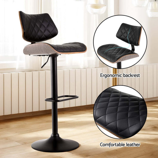 Artiss 2x bar stools featuring ergonomic backrest, comfortable leather, and adjustable height for modern dining.