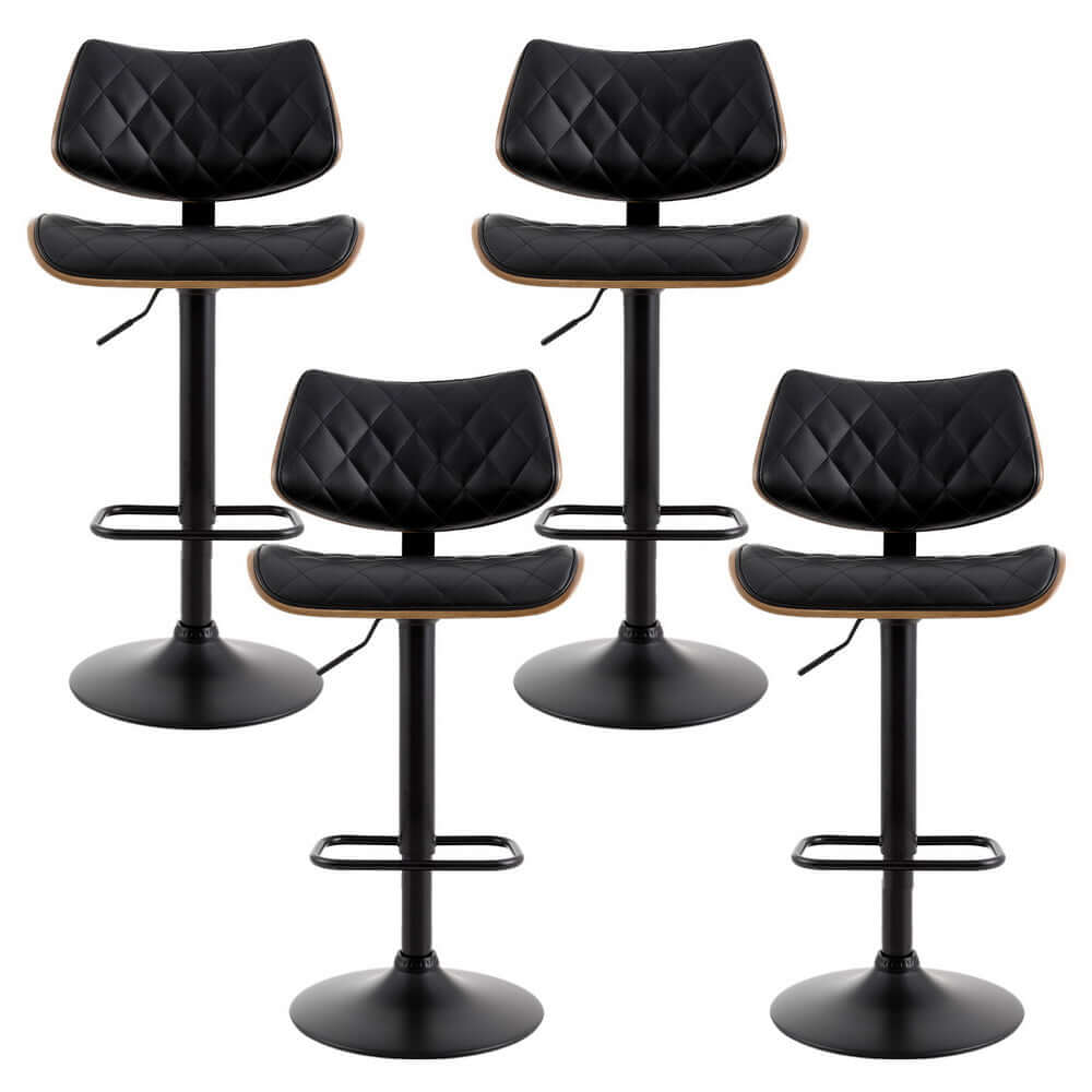 Set of 4 Artiss Black Bar Stools with Gas Lift, PU Leather and Bentwood Design for Affordable Lux Kitchen Dining.