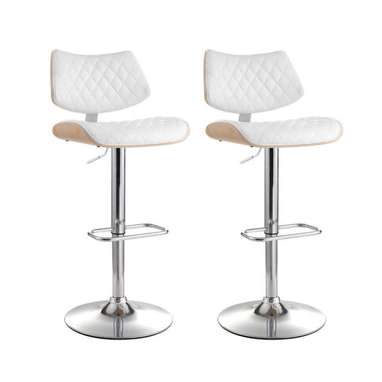 Artiss 2x modern bar stools: White PU leather, bentwood finishes, adjustable height, 360-degree swivel, affordable luxury.