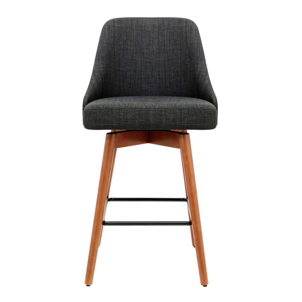 Artiss 2x bar stools with swivel seat, wooden legs, and faux linen upholstery, offering affordable luxury and comfort.