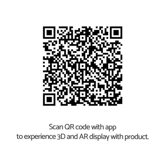 QR code for 3D and AR product display when scanned with the app.