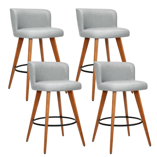 Affordable Artiss 4x bar stools with grey linen padded seats and wooden legs, ideal for modern home decor.