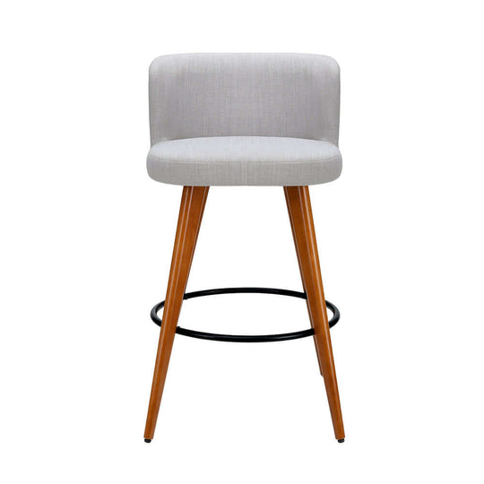 Affordable Artiss bar stool with grey padded seat and solid wooden legs, stylish and comfortable for any home.