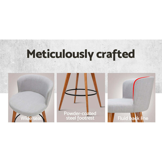 Artiss bar stool features: wide seat, powder-coated steel footrest, and fluid back line for quality comfort and style.