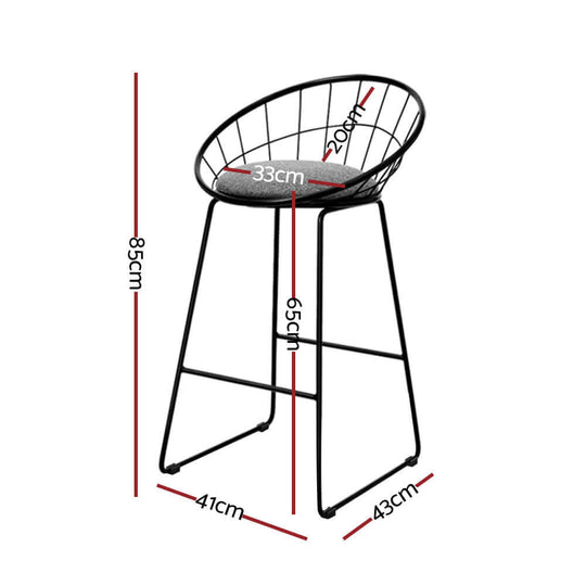 Artiss 4x bar stool with padded seat dimensions: height 85cm, seat width 33cm, depth 20cm, base 43cm, affordable quality design.