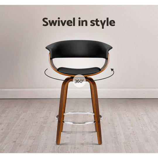 Artiss 2x bar stools with swivel PU seat and wooden frame, combining quality and affordable luxury in a chic design.