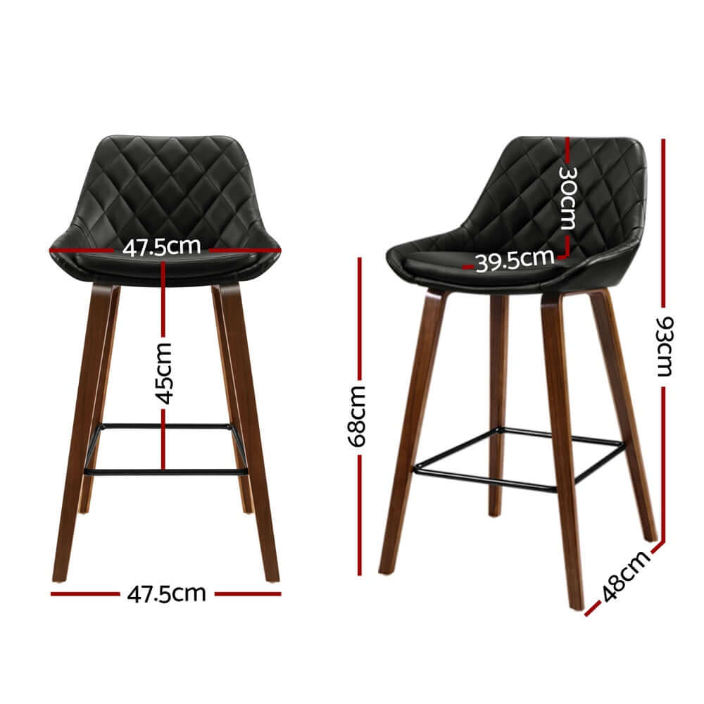 Artiss Bentwood Bar Stools with PU leather seat and wooden legs, showcasing dimensions and stylish design for affordable luxury.