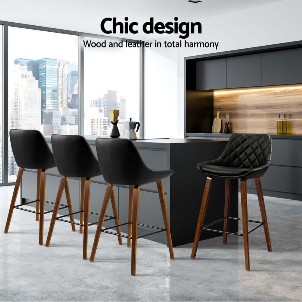 Artiss 4x bar stools featuring a chic design with wood and leather, perfect for affordable luxury and stylish DIY interiors.