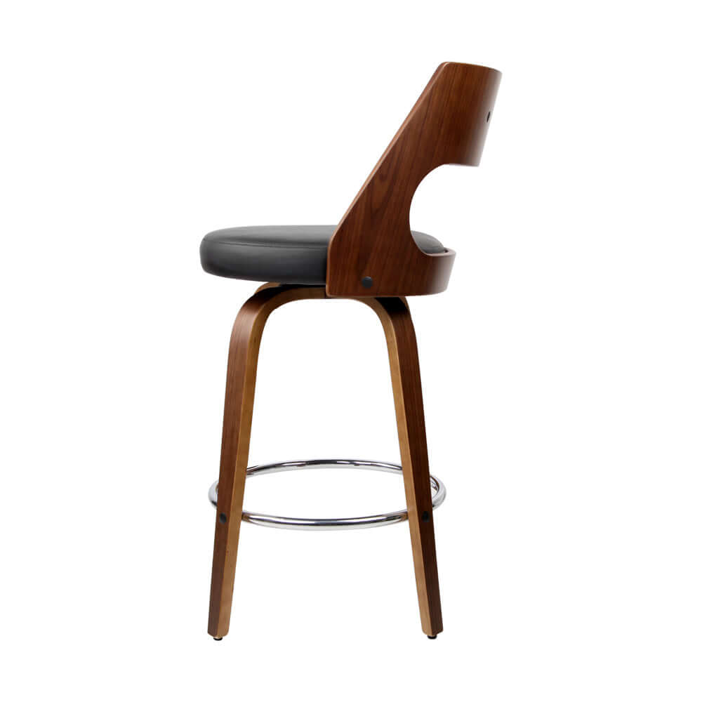 Artiss affordable swivel bar stool with walnut wood finish and comfortable faux leather seat, perfect for modern DIY interiors.