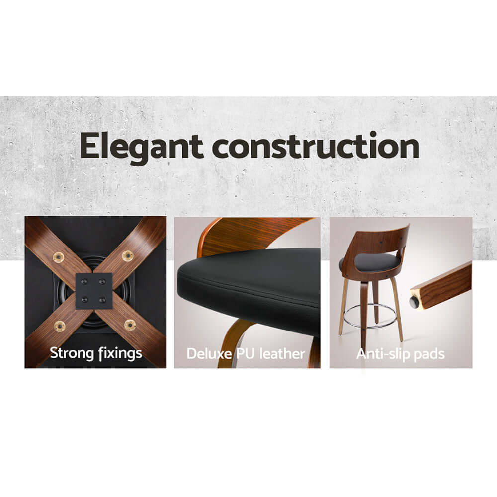 Elegant construction of Artiss bar stools featuring strong fixings, deluxe PU leather, and anti-slip pads for stability.