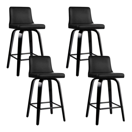 Set of 4 Artiss black leather bar stools with wooden frames, comfortable, affordable, and stylish for any kitchen decor.