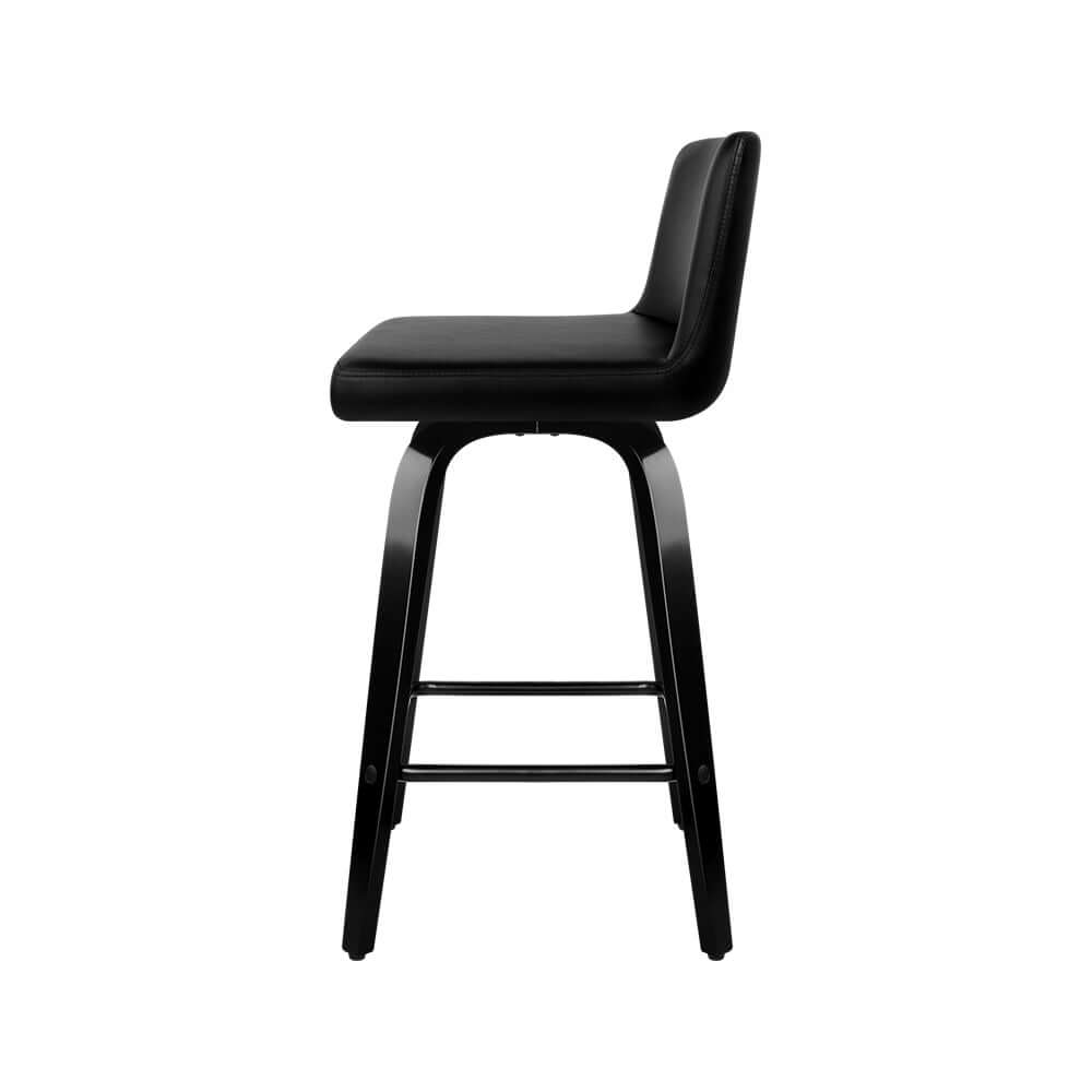 Affordable black leather bar stool with sleek wooden frame and comfortable padded seat, perfect for DIY home decor.