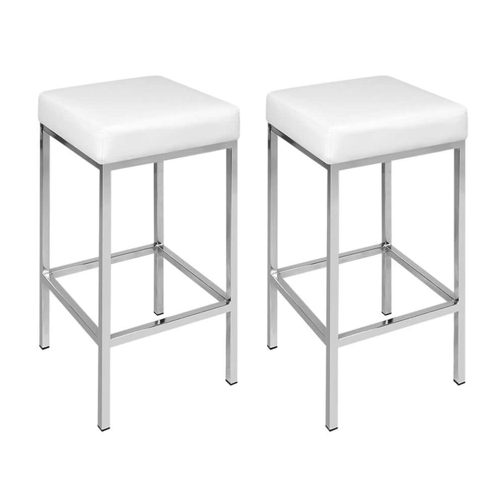 Set of 2 Artiss white leather padded bar stools with chrome legs, offering affordable, stylish seating for modern decor.