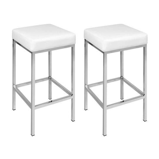 Set of 2 Artiss white leather padded bar stools with chrome legs, offering affordable, stylish seating for modern decor.