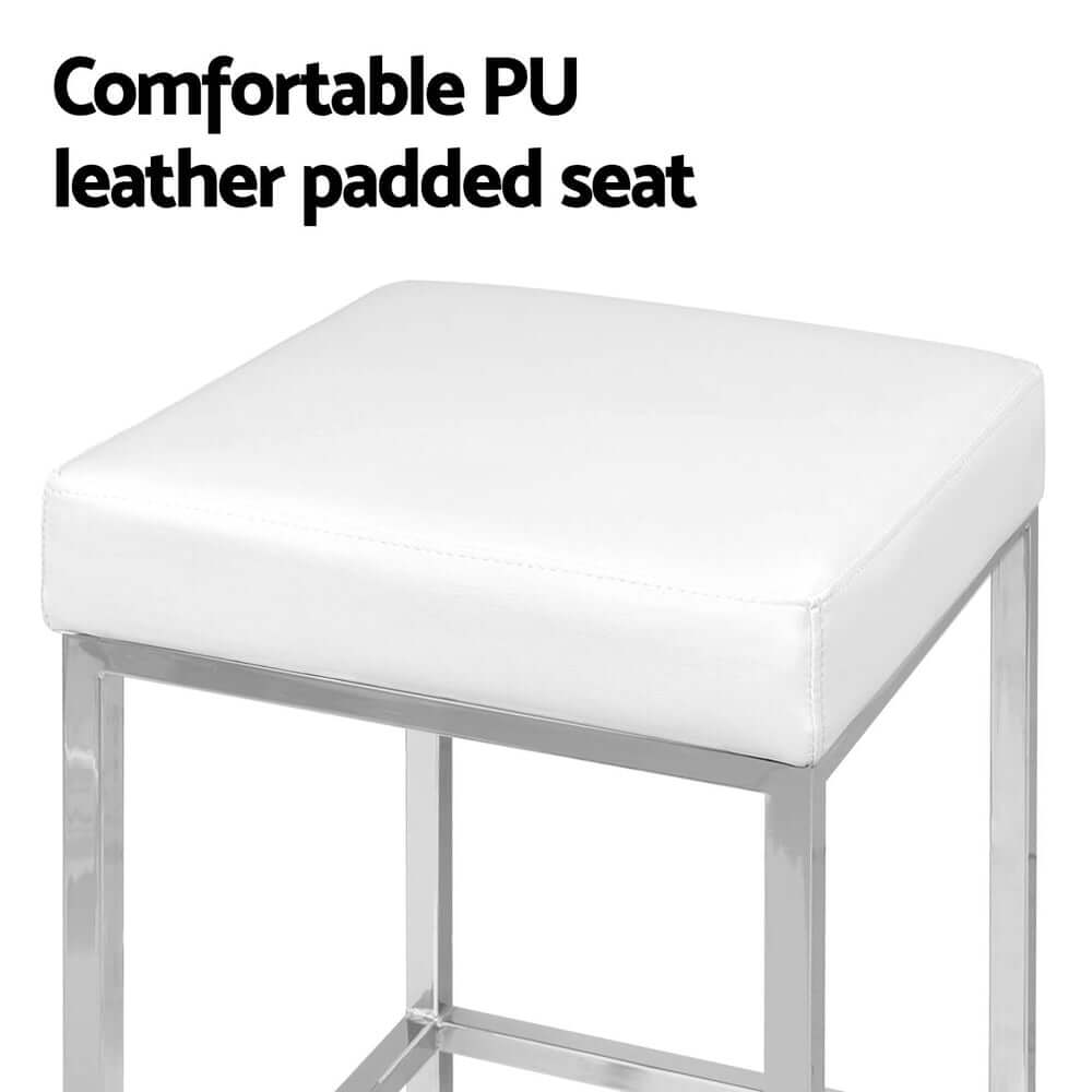 White PU leather padded seat of Artiss bar stool, offering affordable comfort and quality design.