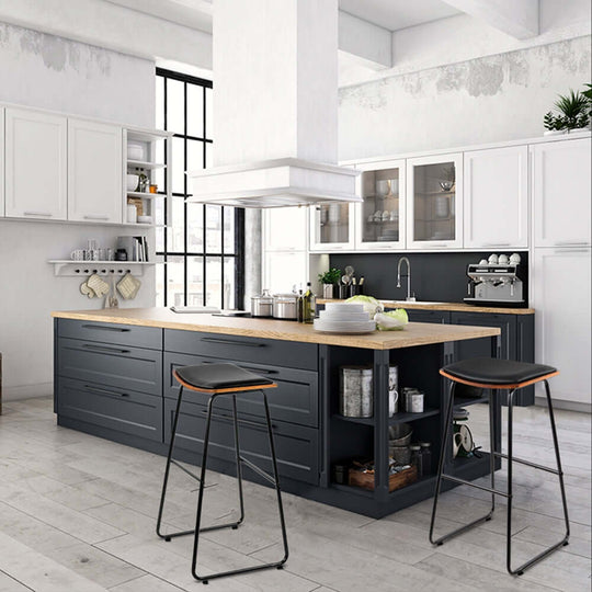 Stylish kitchen featuring Artiss 4x bar stools with leather padding and metal frames, complementing modern decor.