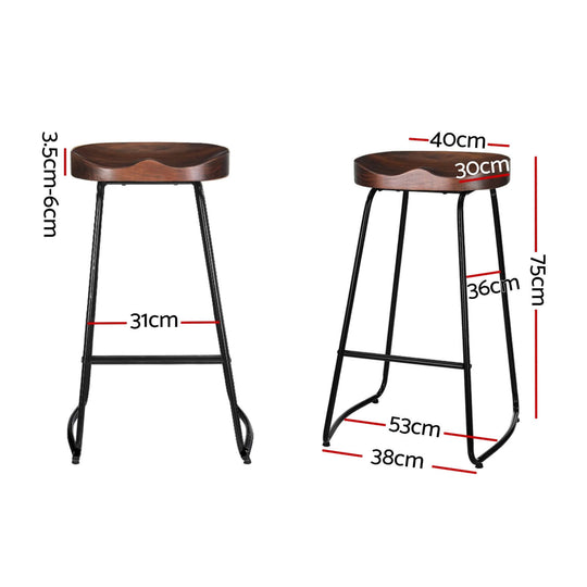 Artiss 4x Bar Stools dimensions with black metal base and vintage wood seat, 75cm height, ideal for affordable luxe DIY decor.