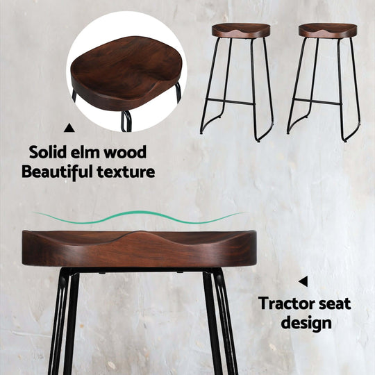 Artiss bar stools with solid elm wood seat, tractor seat design, and durable steel legs; affordable quality furniture.