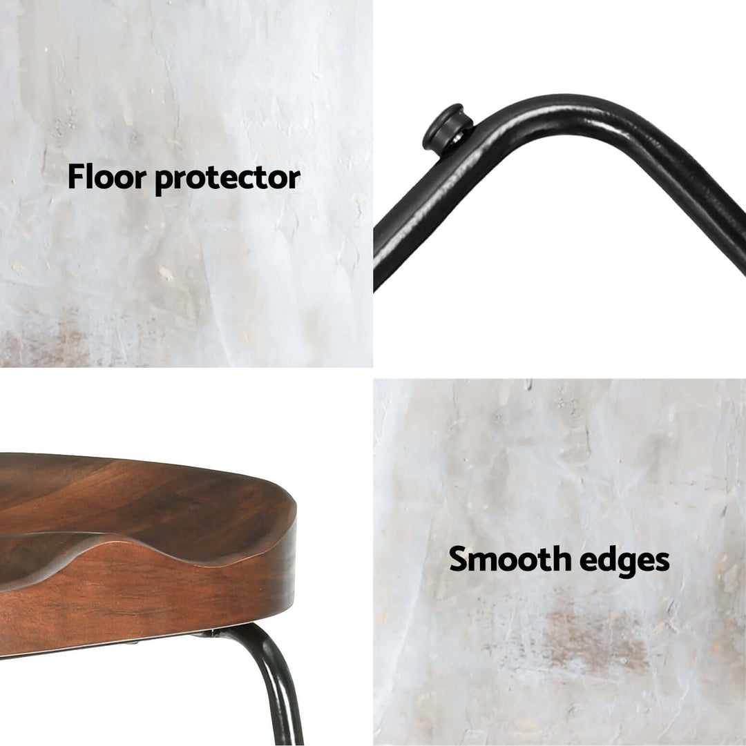 Close-up of Artiss bar stool features with floor protector and smooth edges, showcasing quality design and safety.