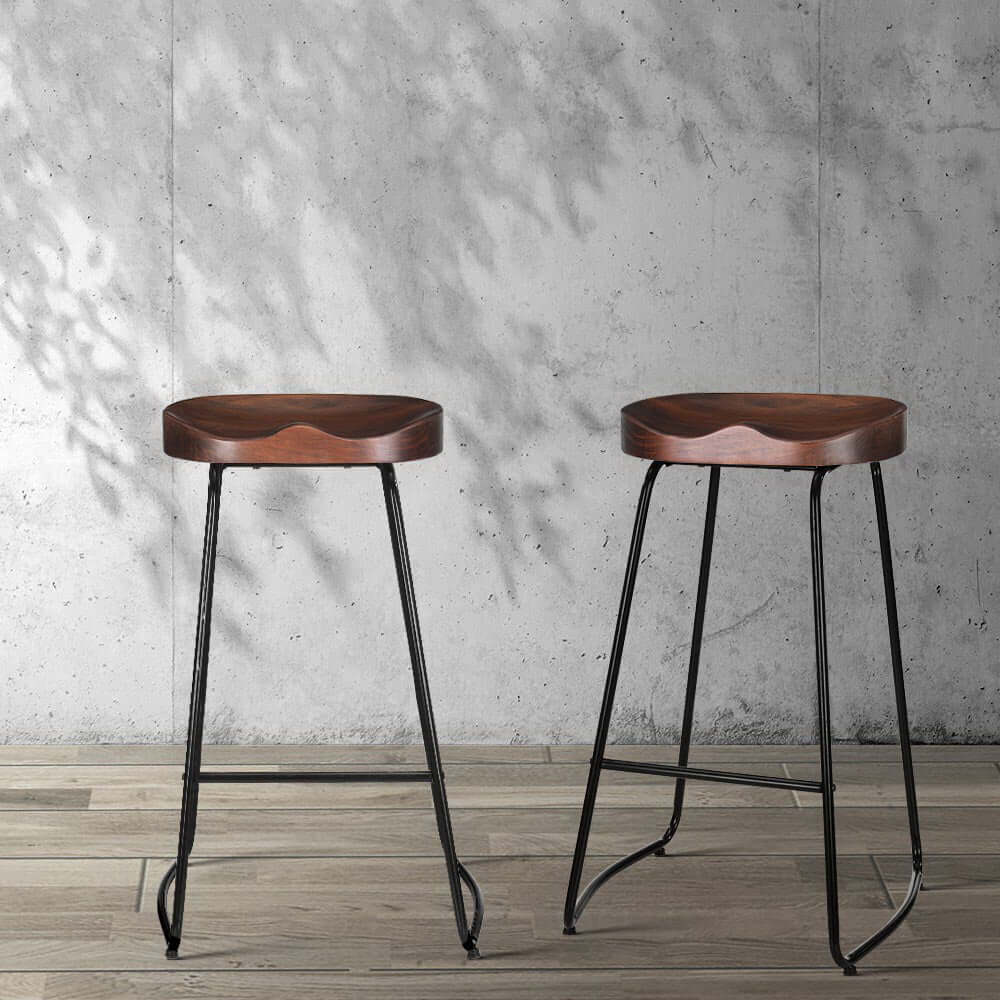 Artiss vintage bar stools with pine wood seats and steel legs, perfect for affordable DIY home decor.