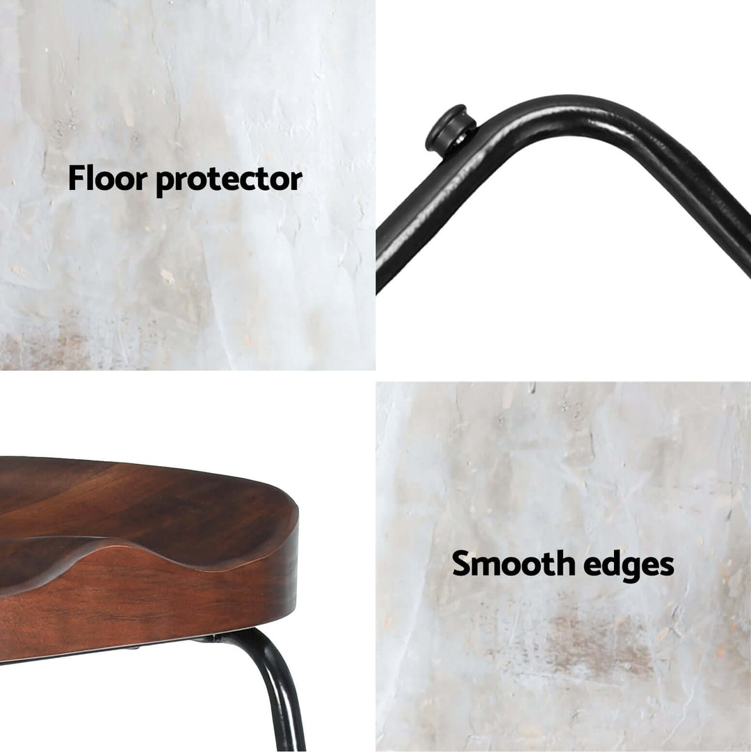 Close-up of Artiss bar stool features: floor protector, smooth edges, and a stylish wooden seat.