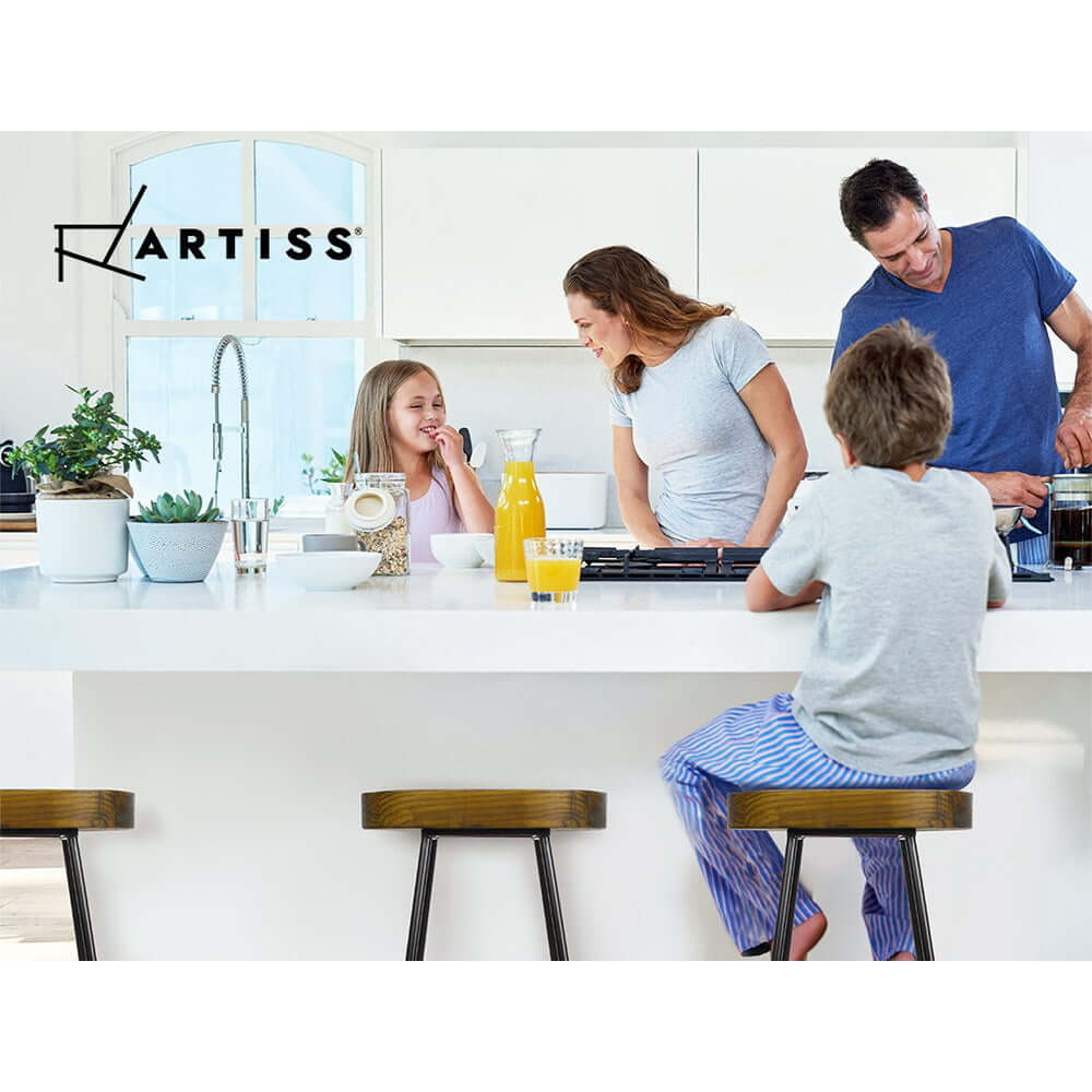 Family enjoying quality time in a modern kitchen with Artiss bar stools, showcasing stylish design and comfort.