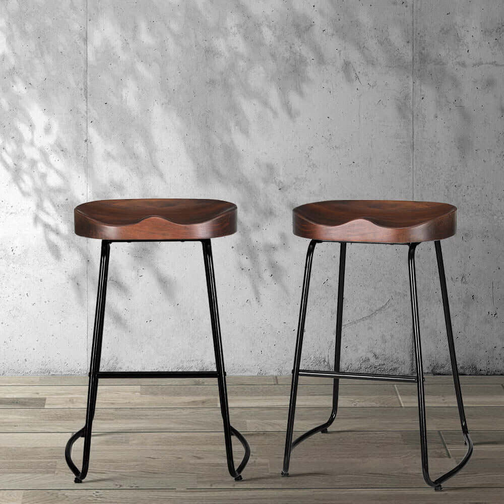 Affordable Artiss bar stools with vintage pine wood seat and elegant steel legs, perfect for DIY home decor.