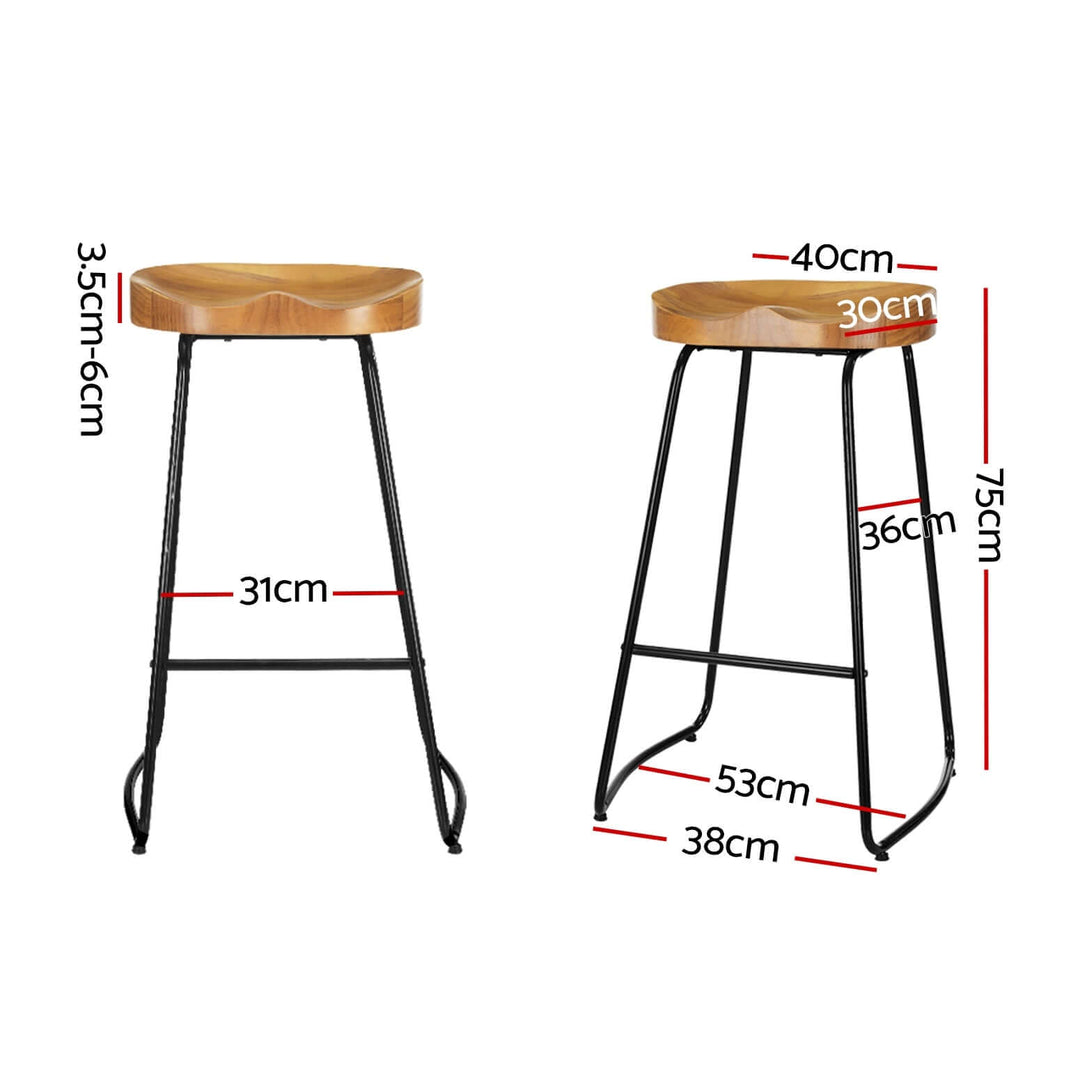 Artiss 4x Bar Stools with Elm Seat, 75cm height, featuring a heavy duty metallic finish and stylish measurements.