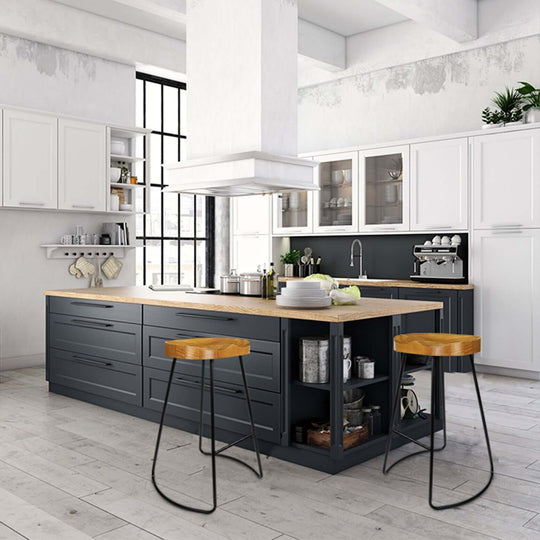 Modern kitchen featuring Artiss 4x bar stools with elm seats, perfect for affordable DIY renovations.