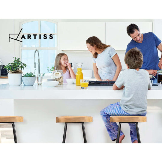 Family enjoying time at a modern kitchen island with Artiss bar stools, showcasing quality and style in an inviting setting.