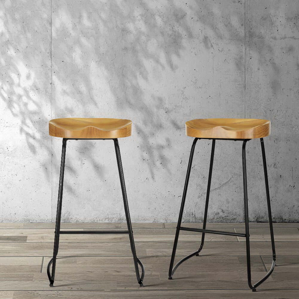 Artiss 4x Tractor Bar Stools with Elm Seat in vintage style, featuring metallic finish and sturdy design for affordable luxury.