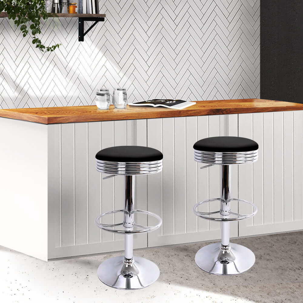 Artiss Set of 2 Backless PU Leather Bar Stools - Black and Chrome