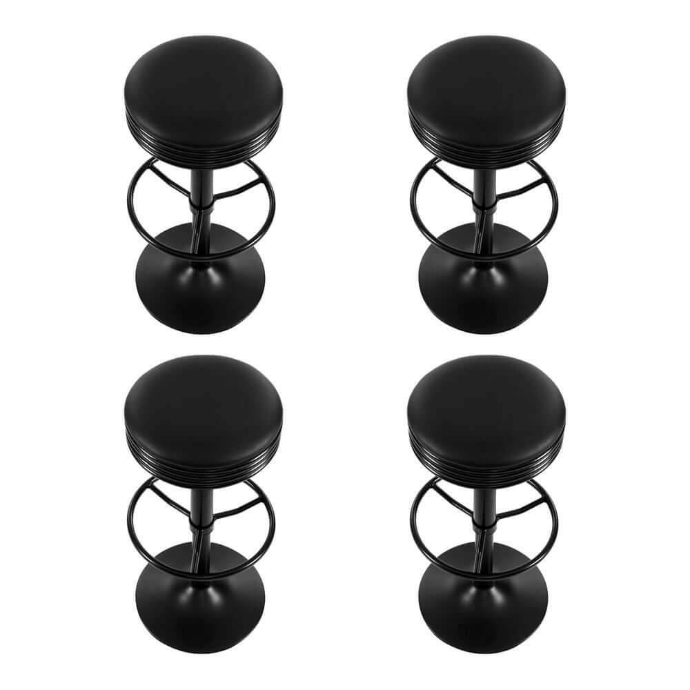 Set of 4 Artiss black leather padded bar stools with chrome gas lift, modern design for affordable seating comfort.