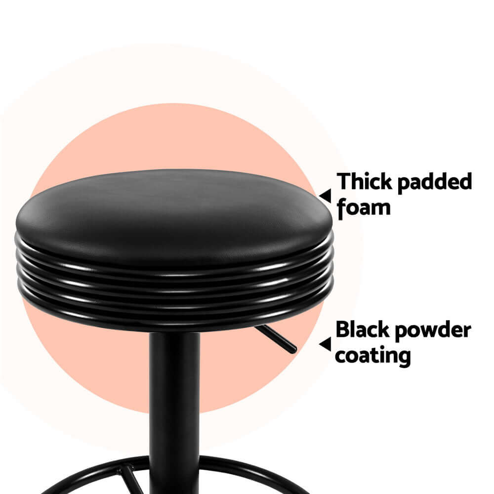 Artiss bar stool close-up showing thick padded foam and black powder coating for comfort and durability.