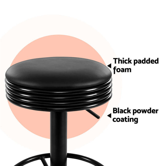 Artiss bar stool close-up showing thick padded foam and black powder coating for comfort and durability.