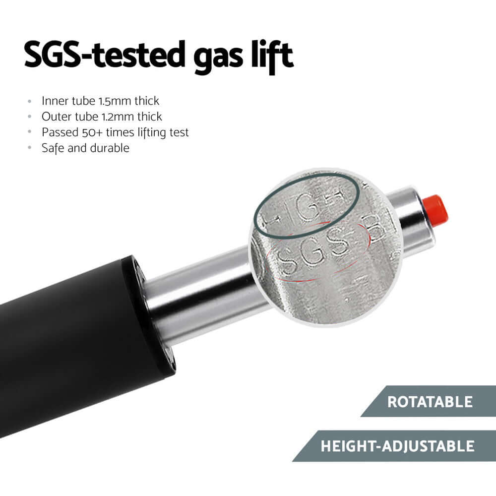 SGS-tested gas lift showcasing rotatable and height-adjustable features for durable bar stools.