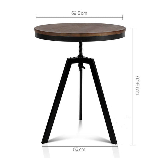 Artiss Bar Table 67-86CM Height Round Brown with Elm Wood Top and Adjustable Height, Industrial Design, Black Tripod Legs