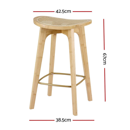 Artiss bamboo rattan bar stool with dimensions 42.5cm x 38.5cm x 67cm, ideal for kitchens and affordable luxury.