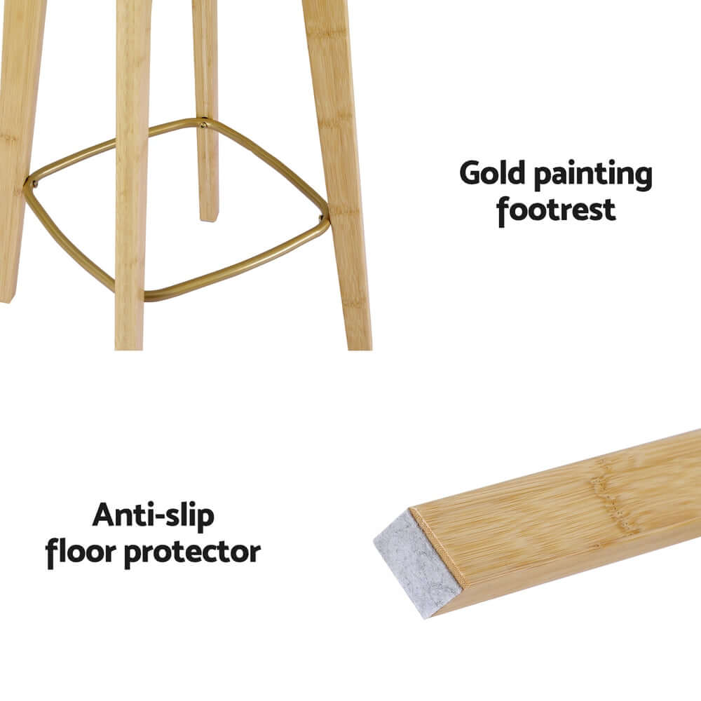 Artiss bar stool features gold-painted footrest and anti-slip floor protector for added stability and style.