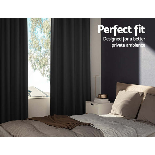 _label_, DSZ Product, feed-cond-new, feed-sl-free shipping, free-shipping, newArtiss 2 X  Blockout Curtains Eyelet 140 X 230Cm Black - Premium Home & Garden > Curtains > Curtains & Drapes from Artiss ! Shop Online Buy Now at S & D's Value Store Family Business Best Customer Service_label_, DSZ Product, feed-cond-new, feed-sl-free shipping, free-shipping, new