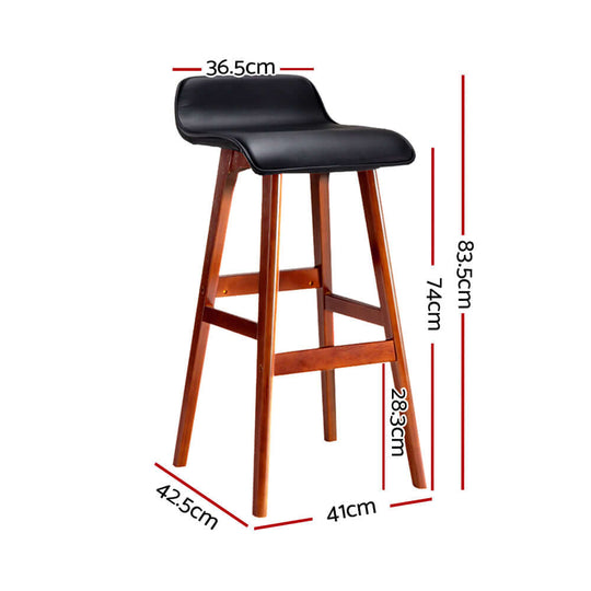 Artiss 4x Bar Stools dimensions: 36.5cm seat width, 42.5cm footrest width, 83.5cm height, black PU leather, affordable luxury.