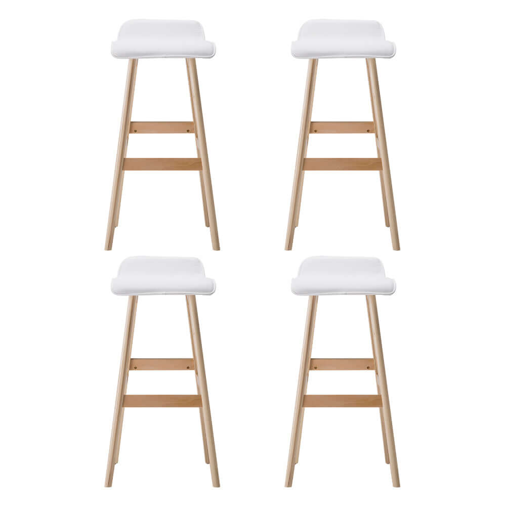 Affordable wooden bar stools with white PU leather seats, combining quality and comfort for stylish DIY spaces.