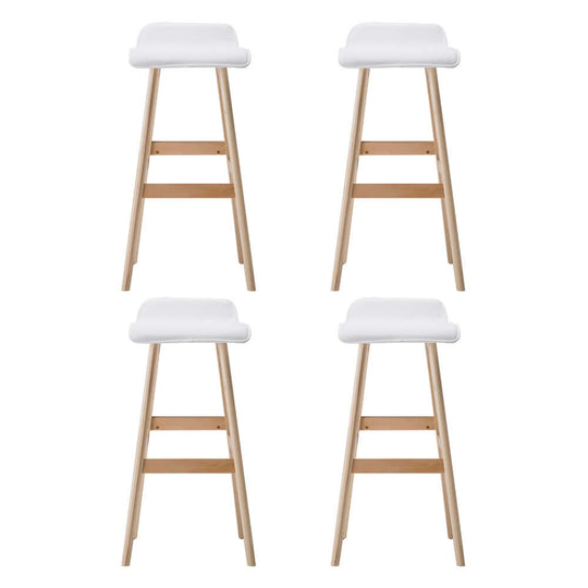 Affordable wooden bar stools with white PU leather seats, combining quality and comfort for stylish DIY spaces.