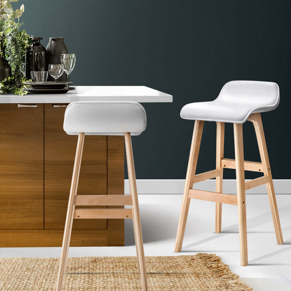 Affordable Artiss 4x Wooden Bar Stools in White with PU leather seat, stylish design for any DIY space.