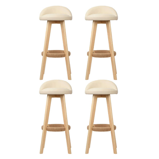 Set of 4 Artiss padded leather beige bar stools with wooden legs and hemp rope footrest for affordable luxury and quality comfort.