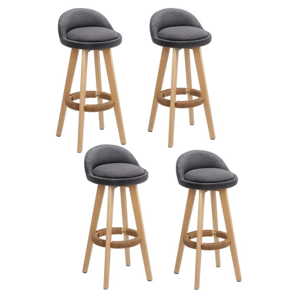 Artiss 4x padded linen bar stools in grey with wooden legs, affordable quality seating for stylish homes.