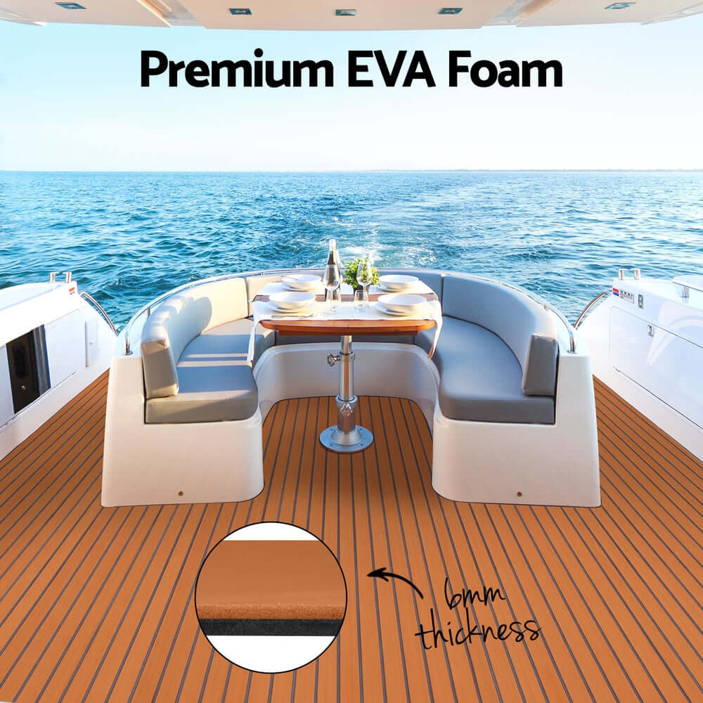 Premium EVA foam boat flooring shown on deck, highlighting affordable quality, durability, and easy DIY installation.